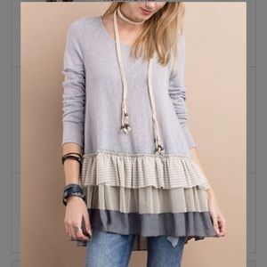 Layered ruffle hem burnout tunic